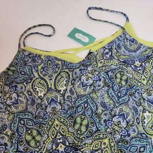 Maurices Dressy‎ Spaghetti Strap Shirt Womens Medium Blue Lime Green Paisley